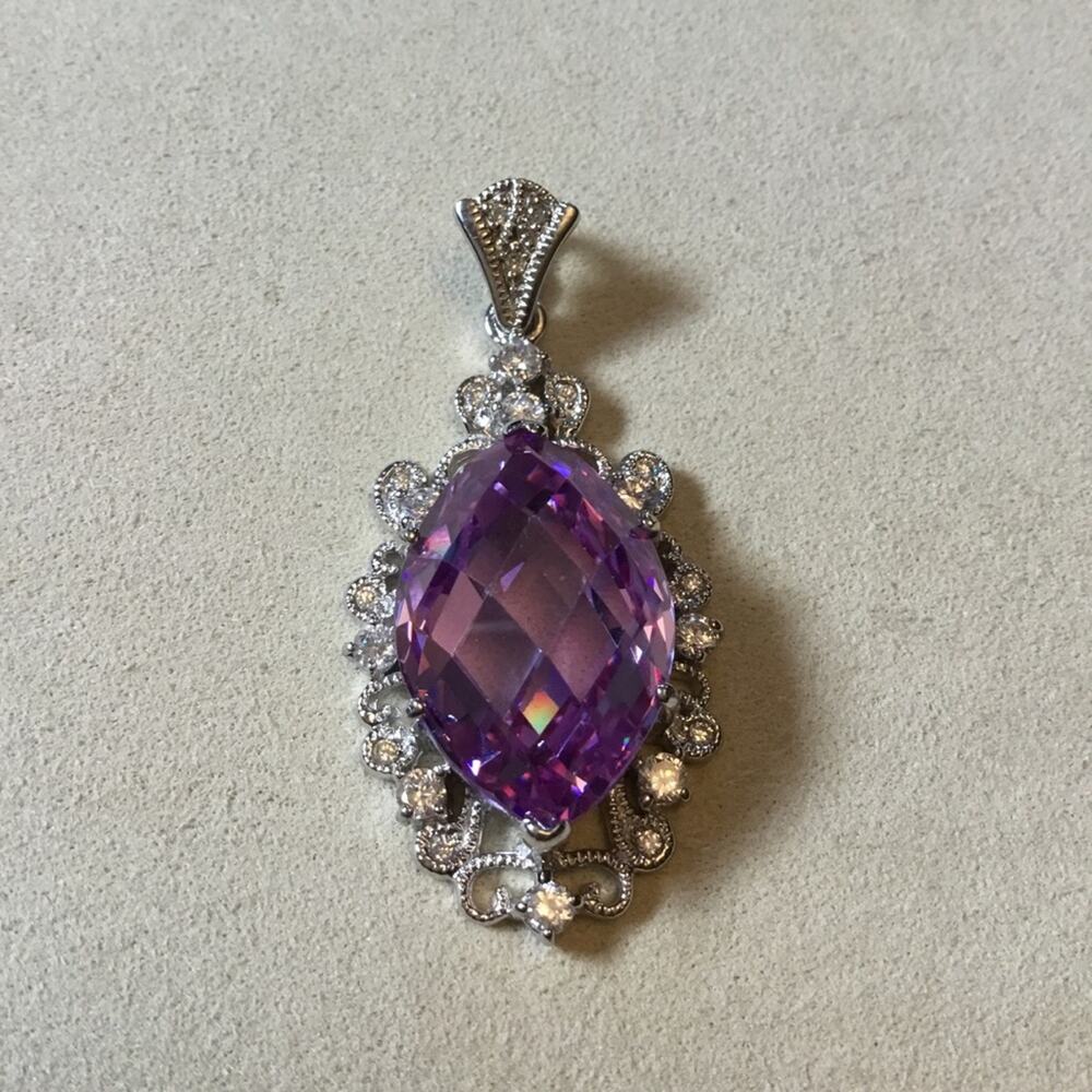 Sterling Silver Purple Crystal Statement Pendant